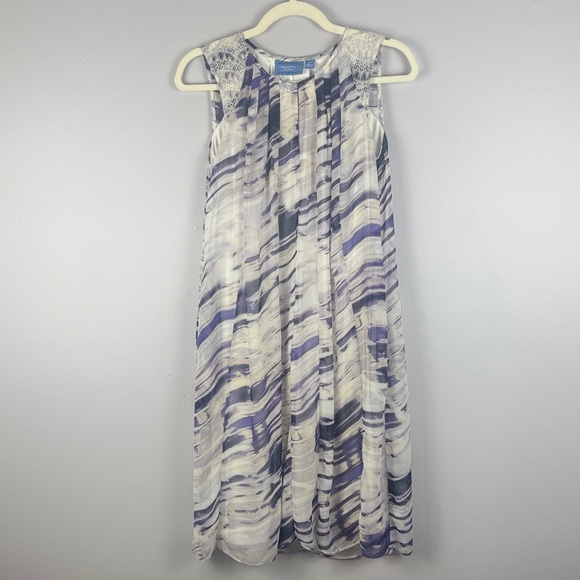 Simply Vera by Vera Wang Petite Small White Purple Swing Dress Lined Pockets - Picture 2 of 12